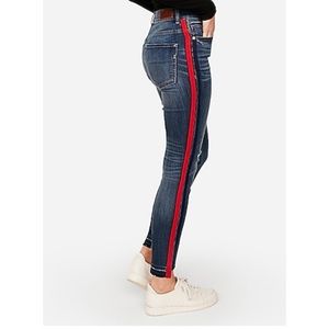 High rise side stripe ankle legging jeans